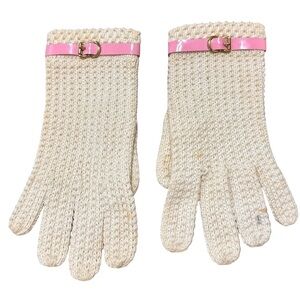Very vintage gloves waffle knit cream color with pink detailing